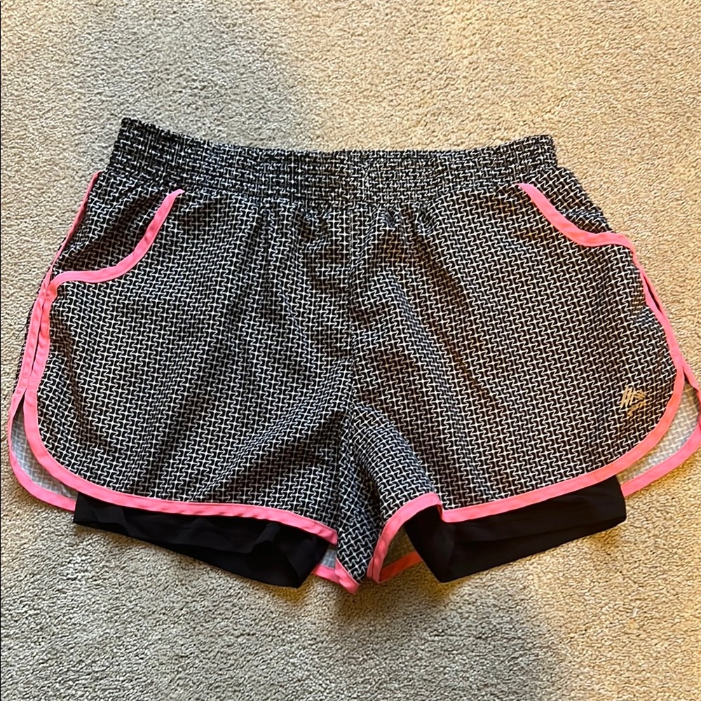Women's Black and Pink Athletic Shorts
